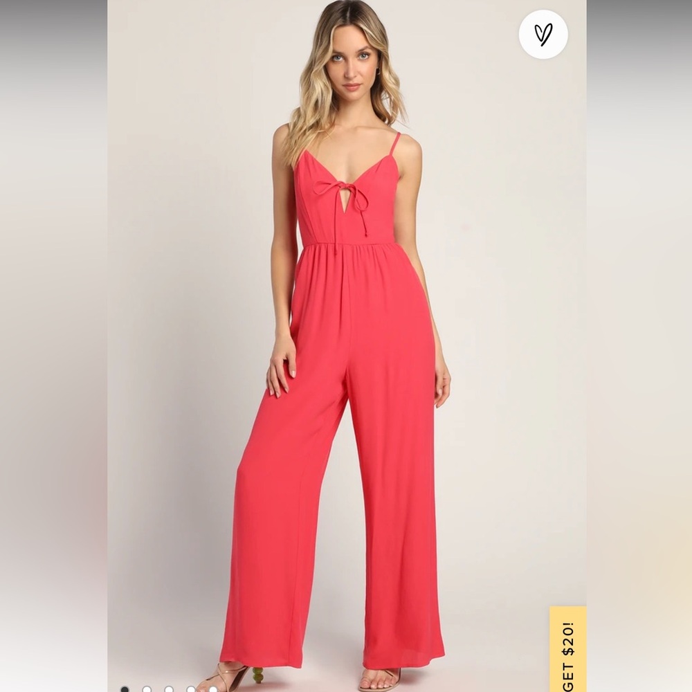 Lulus Stand-Out Status Coral Pink Sleeveless Wide-Leg Jumpsuit, small (NWT)